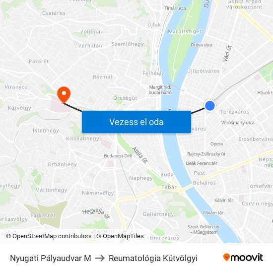 Nyugati Pályaudvar M to Reumatológia Kútvölgyi map