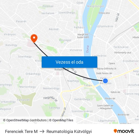 Ferenciek Tere M to Reumatológia Kútvölgyi map