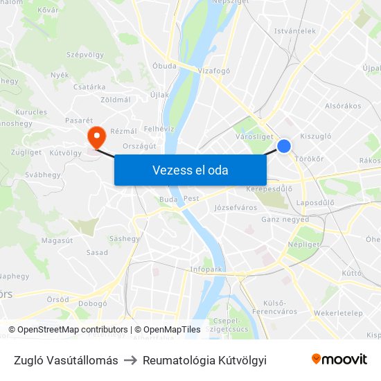 Zugló Vasútállomás to Reumatológia Kútvölgyi map