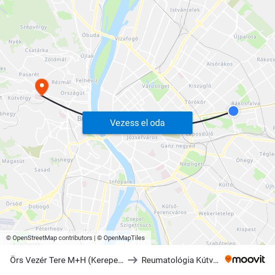 Örs Vezér Tere M+H (Kerepesi Út) to Reumatológia Kútvölgyi map