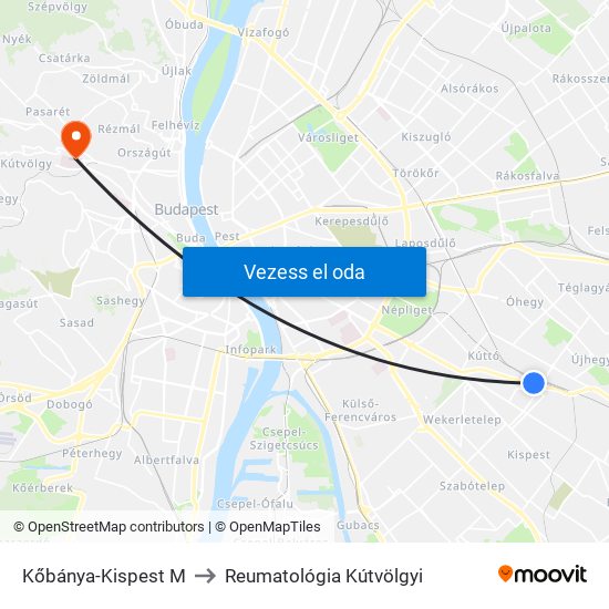 Kőbánya-Kispest M to Reumatológia Kútvölgyi map