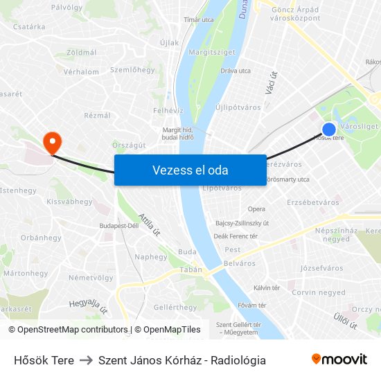 Hősök Tere to Szent János Kórház - Radiológia map