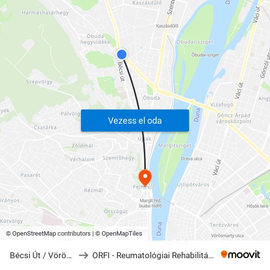 Bécsi Út / Vörösvári Út to ORFI - Reumatológiai Rehabilitációs Osztály map