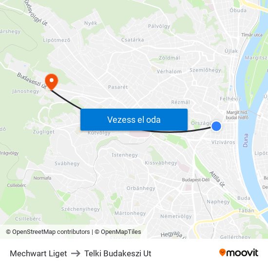 Mechwart Liget to Telki Budakeszi Ut map