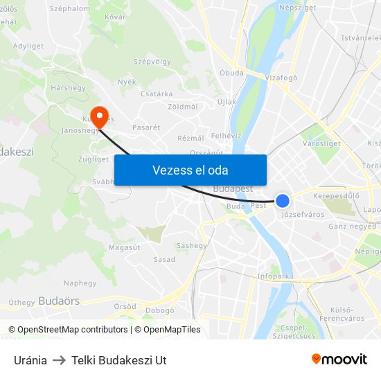 Uránia to Telki Budakeszi Ut map