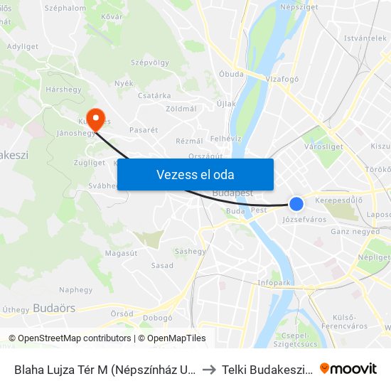 Blaha Lujza Tér M (Népszínház Utca) to Telki Budakeszi Ut map