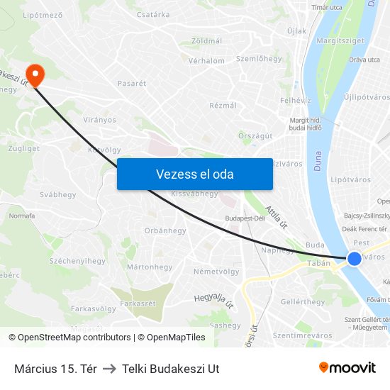 Március 15. Tér to Telki Budakeszi Ut map