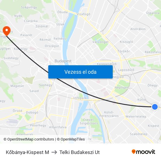 Kőbánya-Kispest M to Telki Budakeszi Ut map