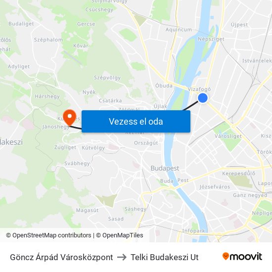 Göncz Árpád Városközpont to Telki Budakeszi Ut map