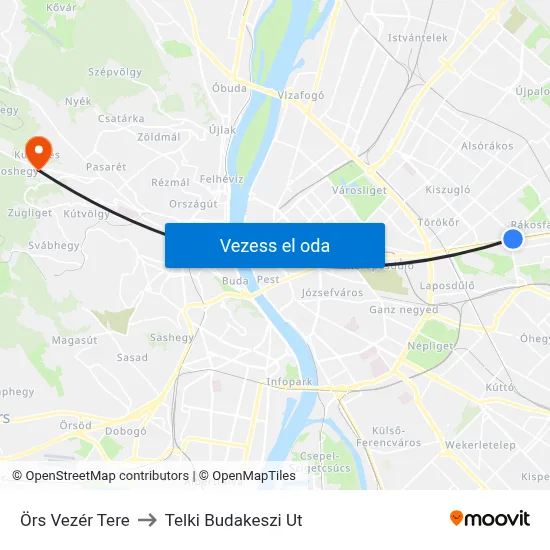 Örs Vezér Tere to Telki Budakeszi Ut map