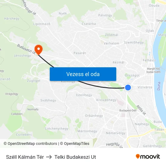 Széll Kálmán Tér to Telki Budakeszi Ut map