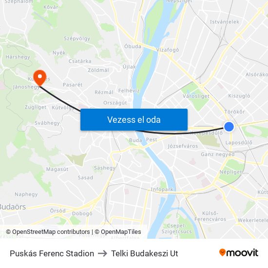 Puskás Ferenc Stadion to Telki Budakeszi Ut map