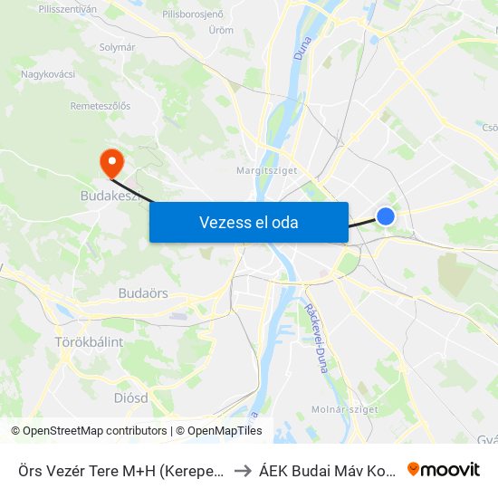 Örs Vezér Tere M+H (Kerepesi Út) to ÁEK Budai Máv Korház map