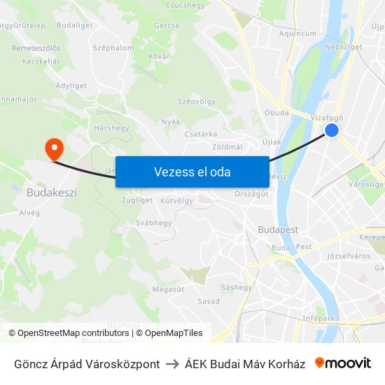 Göncz Árpád Városközpont to ÁEK Budai Máv Korház map