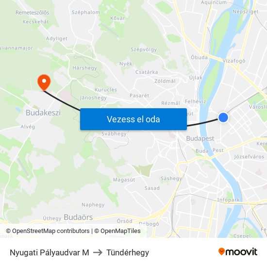 Nyugati Pályaudvar M to Tündérhegy map