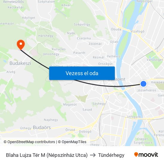 Blaha Lujza Tér M (Népszínház Utca) to Tündérhegy map