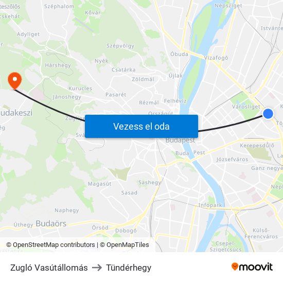 Zugló Vasútállomás to Tündérhegy map