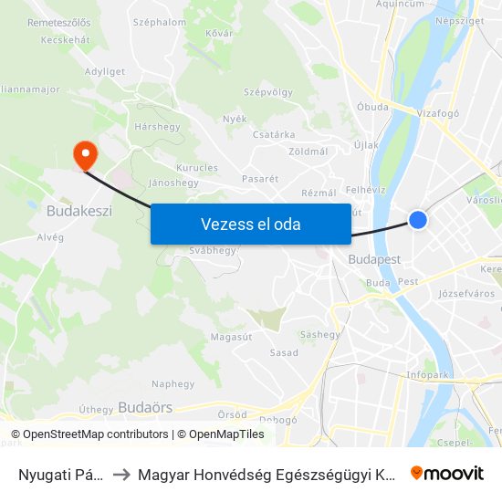 Nyugati Pályaudvar M to Magyar Honvédség Egészségügyi Központ Rehabilitációs Osztály map