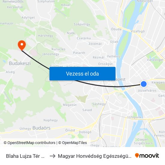 Blaha Lujza Tér M (Népszínház Utca) to Magyar Honvédség Egészségügyi Központ Rehabilitációs Osztály map