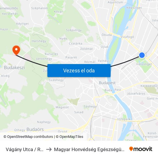 Vágány Utca / Róbert Károly Körút to Magyar Honvédség Egészségügyi Központ Rehabilitációs Osztály map