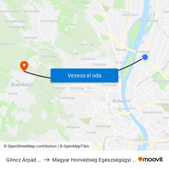 Göncz Árpád Városközpont to Magyar Honvédség Egészségügyi Központ Rehabilitációs Osztály map