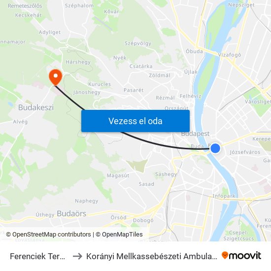 Ferenciek Tere M to Korányi Mellkassebészeti Ambulancia map