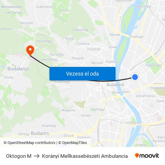 Oktogon M to Korányi Mellkassebészeti Ambulancia map