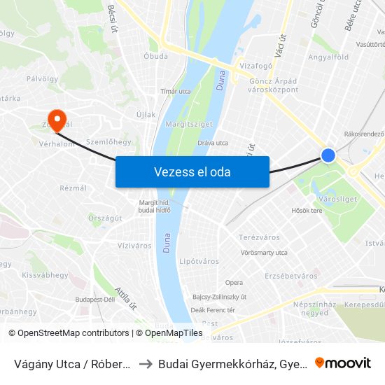 Vágány Utca / Róbert Károly Körút to Budai Gyermekkórház, Gyermekpszichiátria map