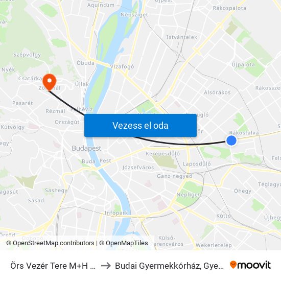 Örs Vezér Tere M+H (Kerepesi Út) to Budai Gyermekkórház, Gyermekpszichiátria map