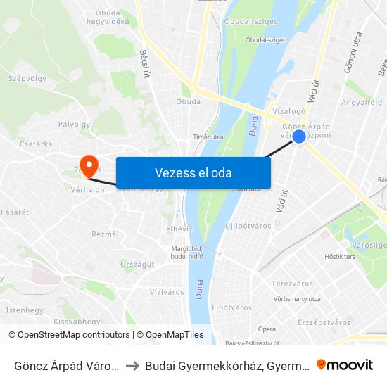 Göncz Árpád Városközpont to Budai Gyermekkórház, Gyermekpszichiátria map