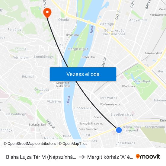 Blaha Lujza Tér M (Népszínház Utca) to Margit kórház "A" épület map