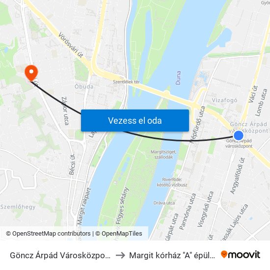 Göncz Árpád Városközpont to Margit kórház "A" épület map