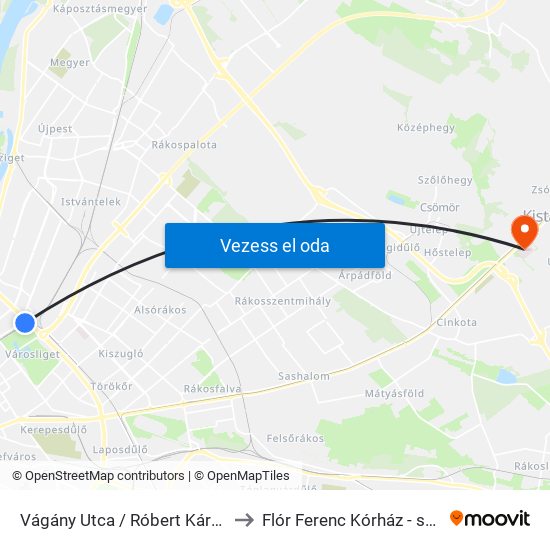 Vágány Utca / Róbert Károly Körút to Flór Ferenc Kórház - szülészet map