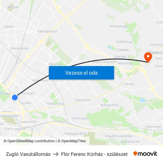 Zugló Vasútállomás to Flór Ferenc Kórház - szülészet map