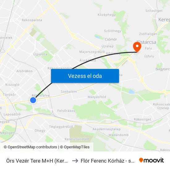 Örs Vezér Tere M+H (Kerepesi Út) to Flór Ferenc Kórház - szülészet map