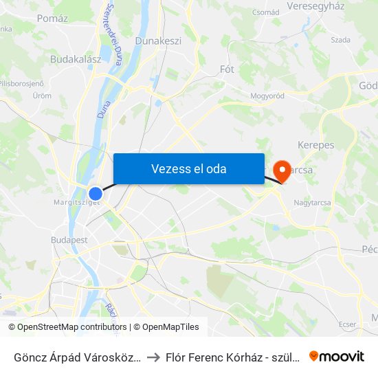 Göncz Árpád Városközpont to Flór Ferenc Kórház - szülészet map