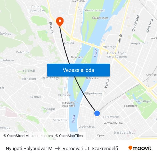 Nyugati Pályaudvar M to Vörösvári Úti Szakrendelő map