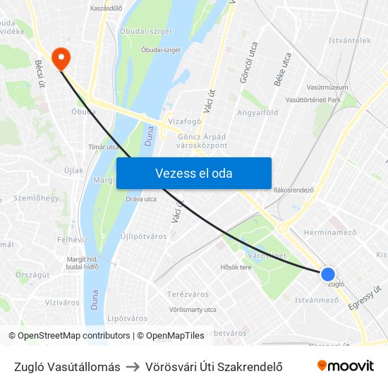 Zugló Vasútállomás to Vörösvári Úti Szakrendelő map