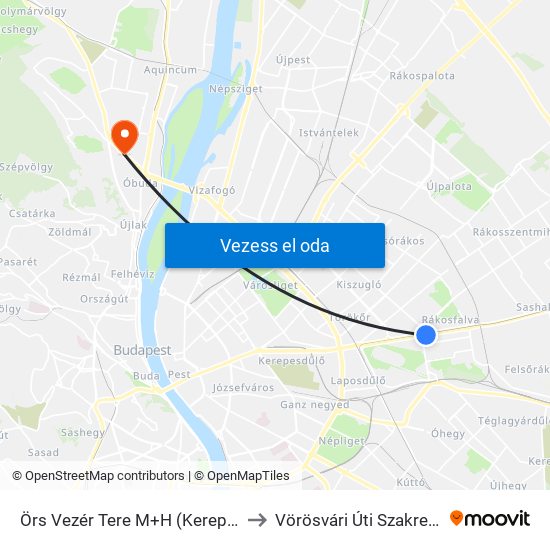 Örs Vezér Tere M+H (Kerepesi Út) to Vörösvári Úti Szakrendelő map