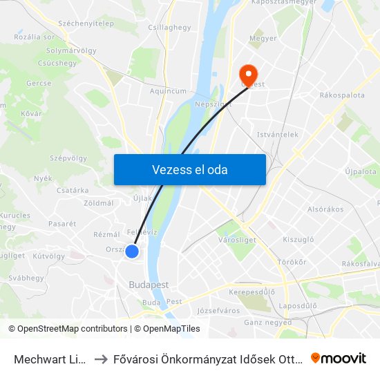 Mechwart Liget to Fővárosi Önkormányzat Idősek Otthona map