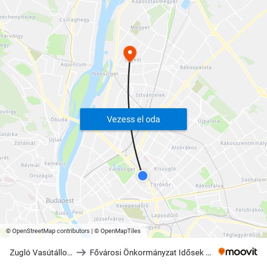Zugló Vasútállomás to Fővárosi Önkormányzat Idősek Otthona map