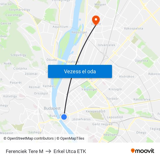 Ferenciek Tere M to Erkel Utca ETK map