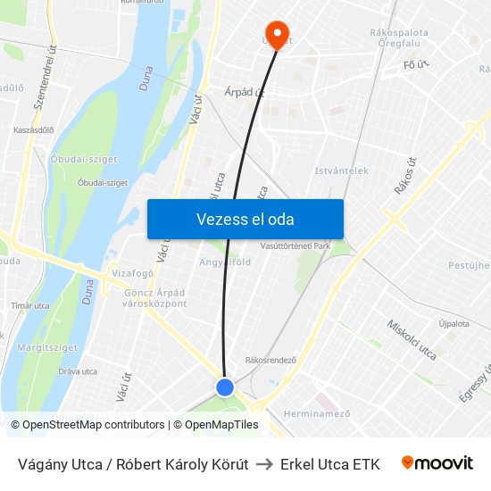 Vágány Utca / Róbert Károly Körút to Erkel Utca ETK map