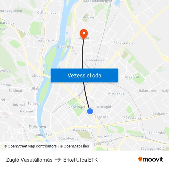 Zugló Vasútállomás to Erkel Utca ETK map