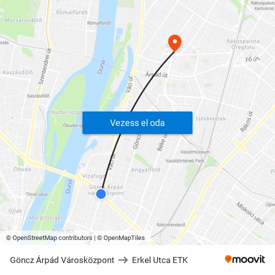 Göncz Árpád Városközpont to Erkel Utca ETK map