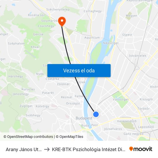 Arany János Utca M to KRE-BTK Pszichológia Intézet Diákpihenő map