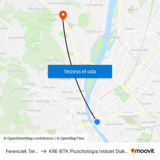 Ferenciek Tere M to KRE-BTK Pszichológia Intézet Diákpihenő map