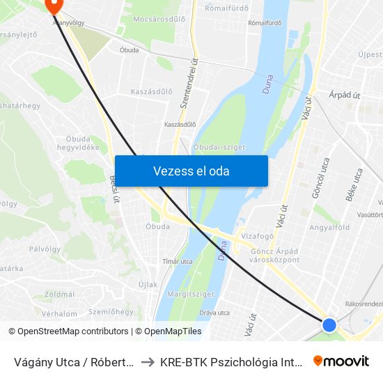 Vágány Utca / Róbert Károly Körút to KRE-BTK Pszichológia Intézet Diákpihenő map