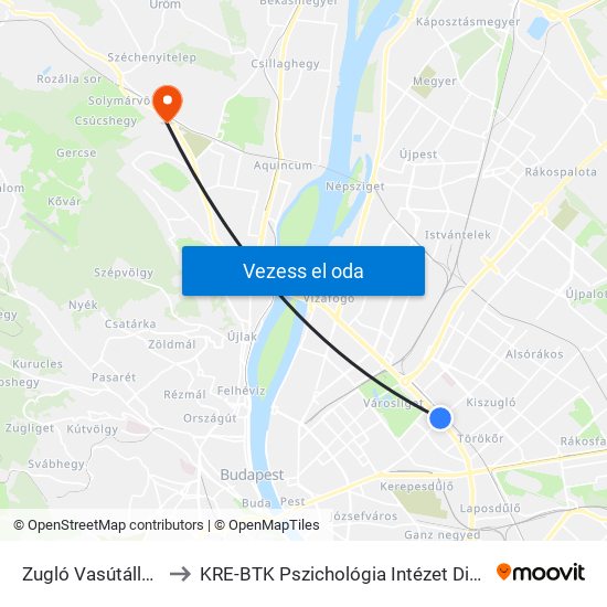 Zugló Vasútállomás to KRE-BTK Pszichológia Intézet Diákpihenő map