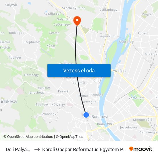Déli Pályaudvar M to Károli Gáspár Református Egyetem Pszichológiai Intézet map